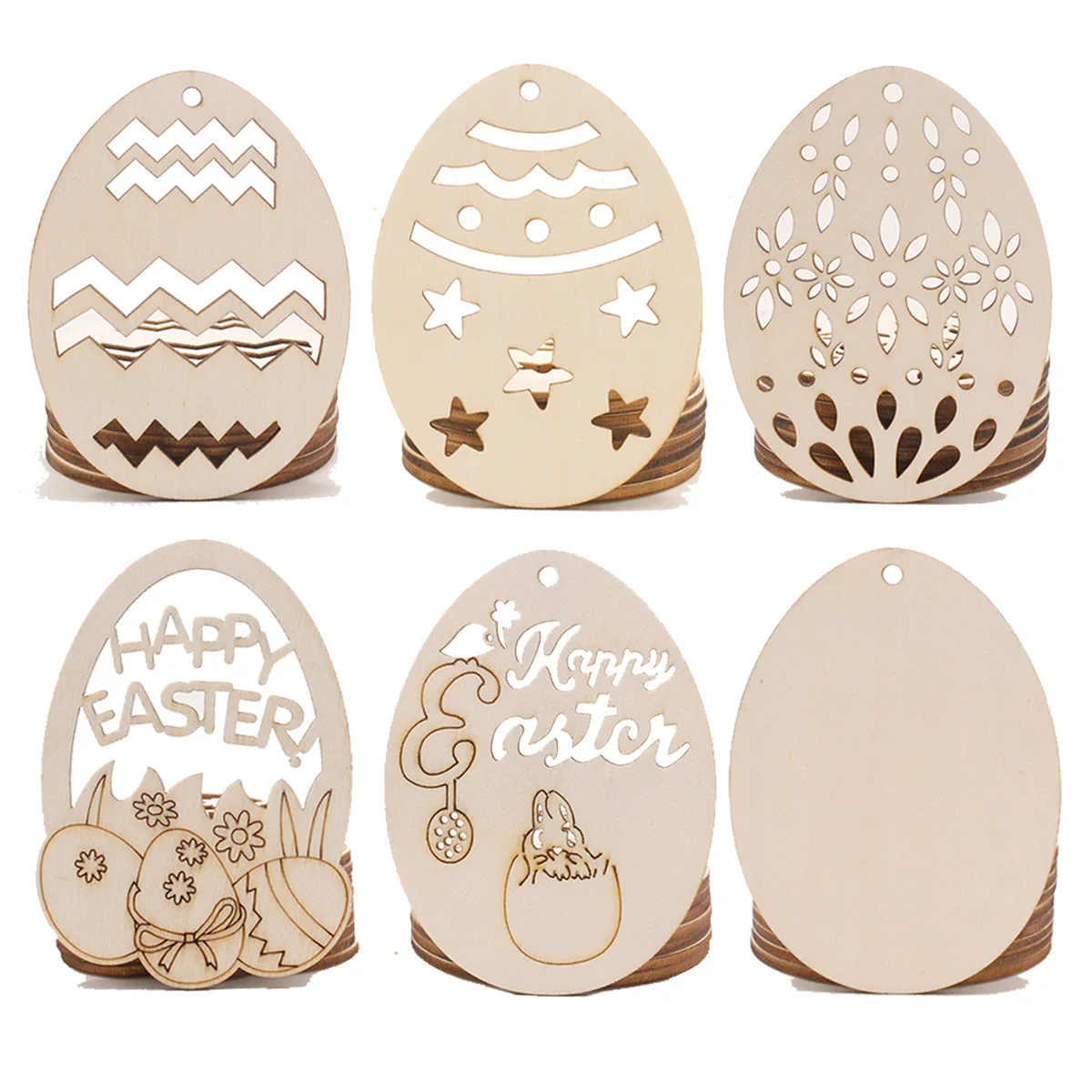 

10pcs Unfinished Wood Easter Ornament Easter Egg Cutouts Hang Tags Gift Tags Treats Tags with Strings for DIY Craft Decorations