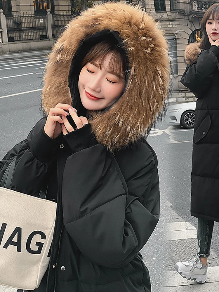 AOSSVIAO 2023 Long Winter Coat Women Hooded Down Parka Ladies New Warm Winter Jacket Women Loose Big Fur Collar Jacket Coat