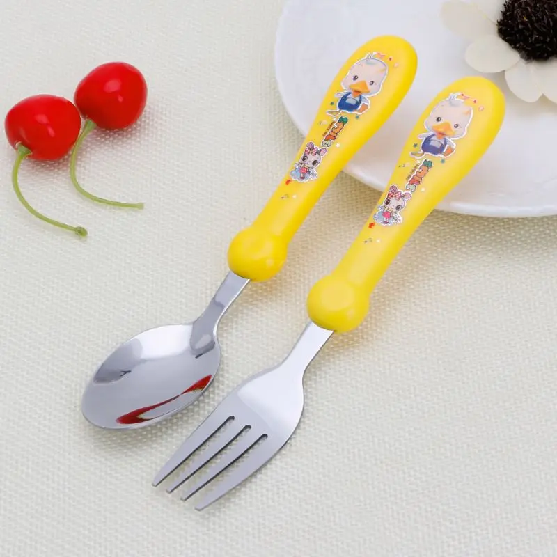 

Baby Feeding Spoon Forks with Plastic Handle Spoon Fork for Infant Fruit Feeding