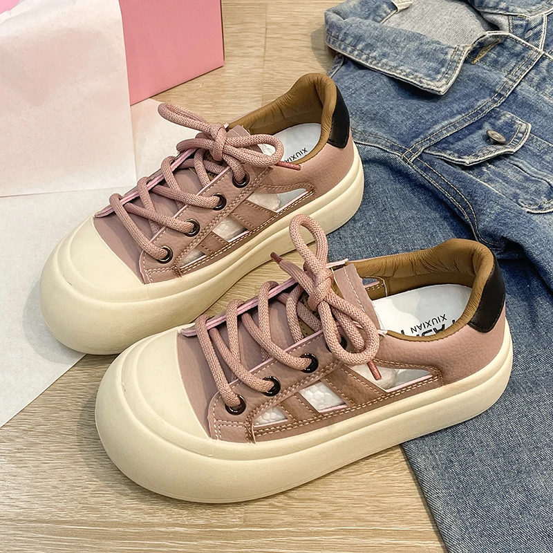 2023 Summer New Women's Hollow Out Shoes Platform Sneakers Casual Walking Loafers Low Top Fashion Skateboarding Student