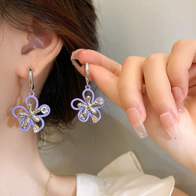 

Silver Needle Cute Rhinestone Starfish Flower Dangle Earring for Teen Women Korean Fashion Jewelry Summer Pendientes Wholesale