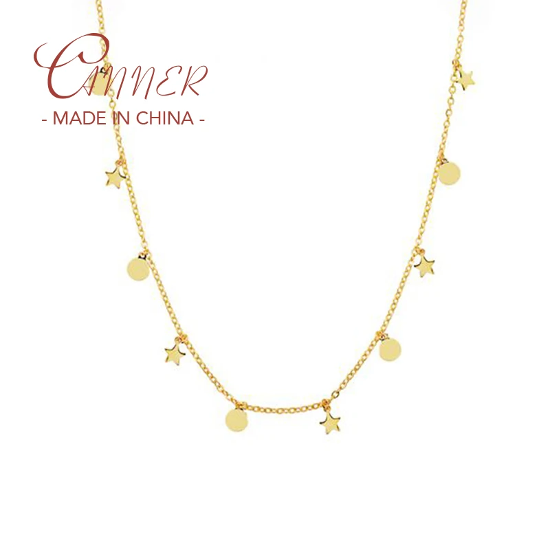 

CANNER 18K Gold Plated Round Stars Pendant Necklaces For Women 926 Sterling Silver Chain Necklace Female Boho Vintage Jewelry