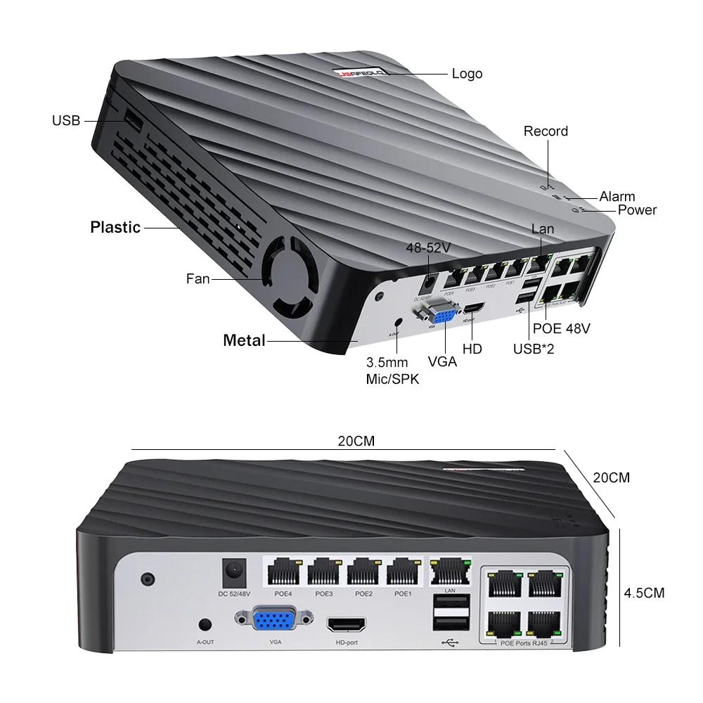 Сетевой Видеорегистратор 4k 4-8 Каналов Ip-камера Poe H.265 Поддержка 4k/5mp/4mp
