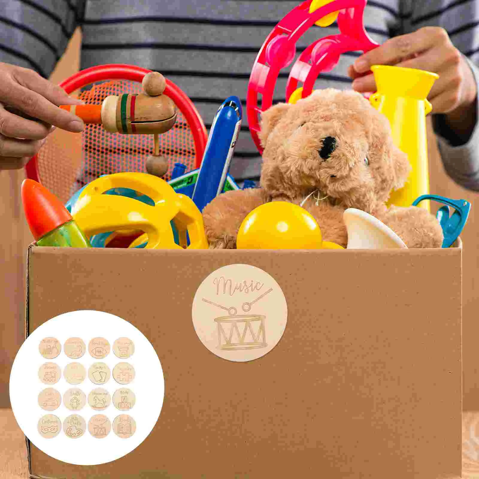

16 Pcs Wooden Round Circle Toy Organizer Decoration Food Toys Nursery Kids Crafts Home Label