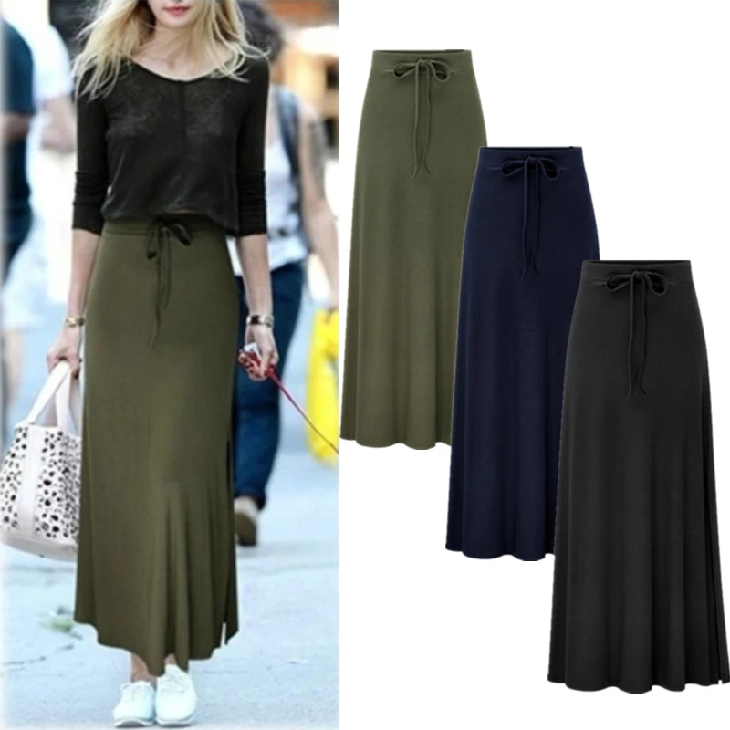 

Womens Skirts Elastic Waist Plus Size A-line Hip Slim Long Loose Sheds Split Skirts Large Size Knitted Skirts