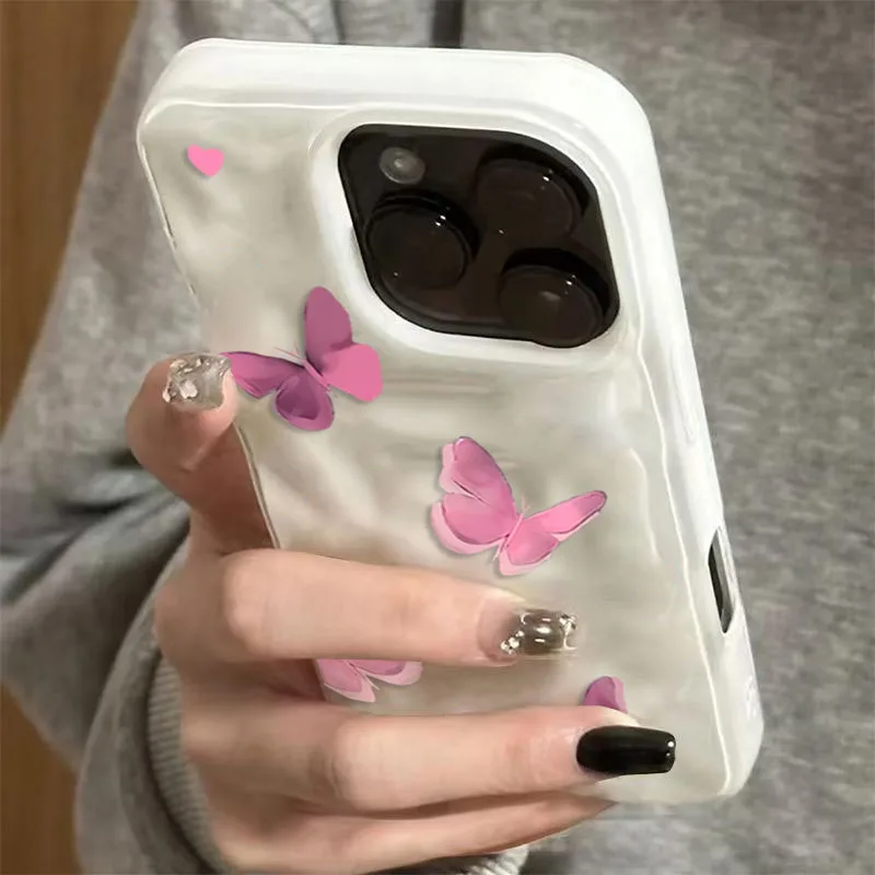 Фото Усовершенствованный чехол для телефона с розовой бабочкой для iPhone 17, 16, 15, 14, 13, 11, 12 Pro Max Plus 17, противоударный мягкий чехол с текстурой воздушного сложения №1