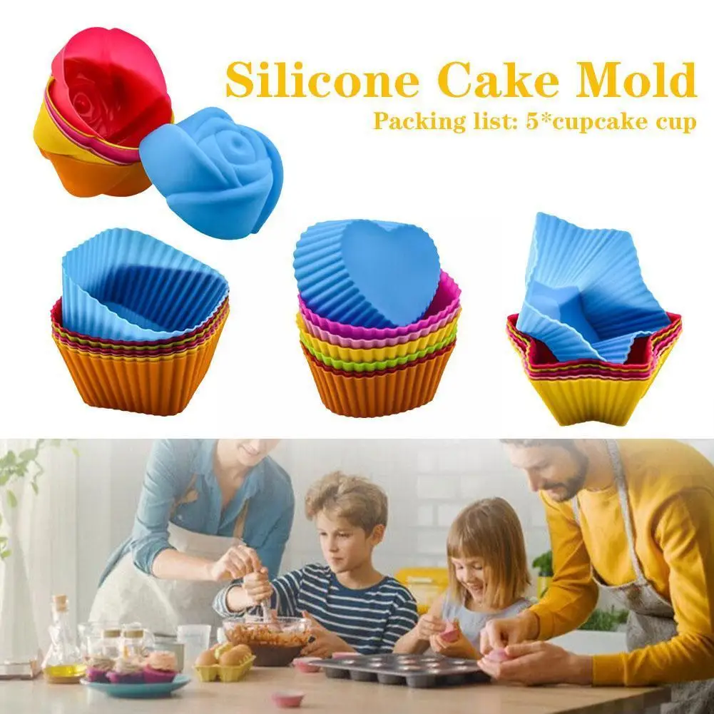 

5pcs Silicone Cake Mold DIY Muffin Cupcake Baking Molds Cupcake Bakeware Kitchen Gadgets Molds For Pastry Reusable Bake Too W0F4