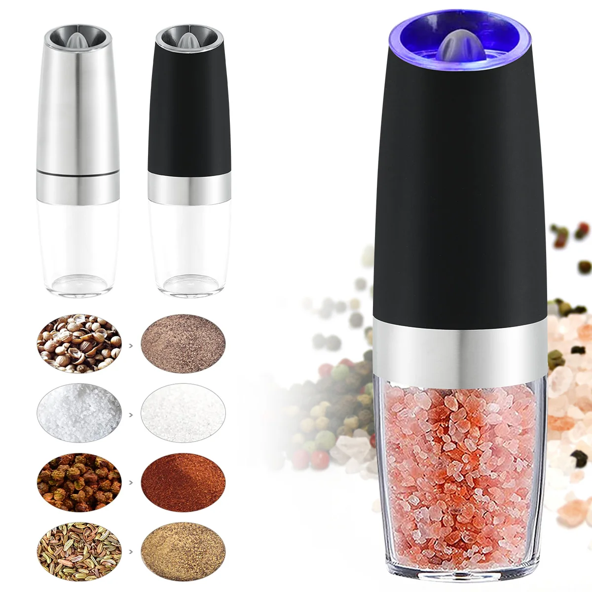 

Electric Pepper Mill Stainless Steel Automatic Gravity Sensor Shaker Pepper And Salt Grinder Kitchen Spice Grinder Tools