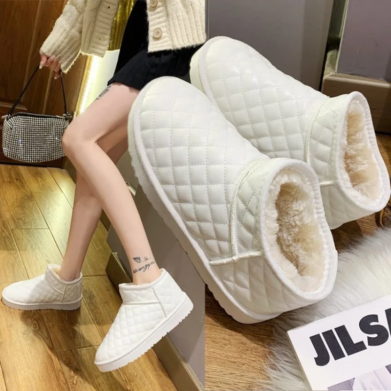 

Waterproof snow boots lovers bread shoes leather warm winter plus velvet non-slip women's cotton shoes plus size boots