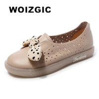 woizgic womens woman female ladies mother cow genuine leather white shoes flats loafers bow hollow non slip on jz 19221