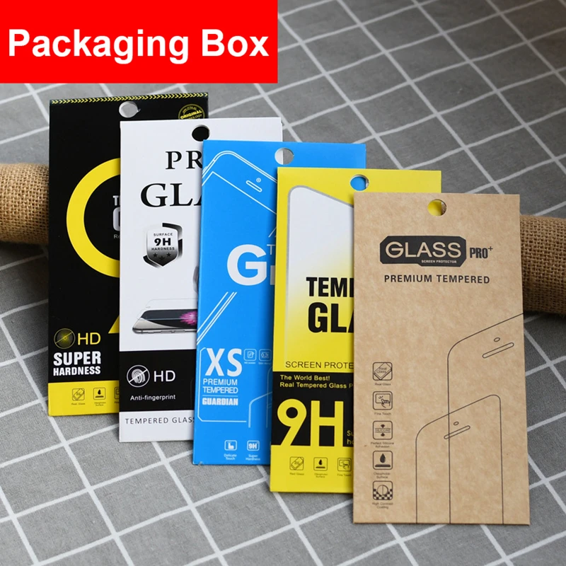 50-1000pcs Universal Kraft Paper Retail Packaging Box For iphone 15 14 13 Pro XR XS Max Redmi Tempered Glass Screen Protector
