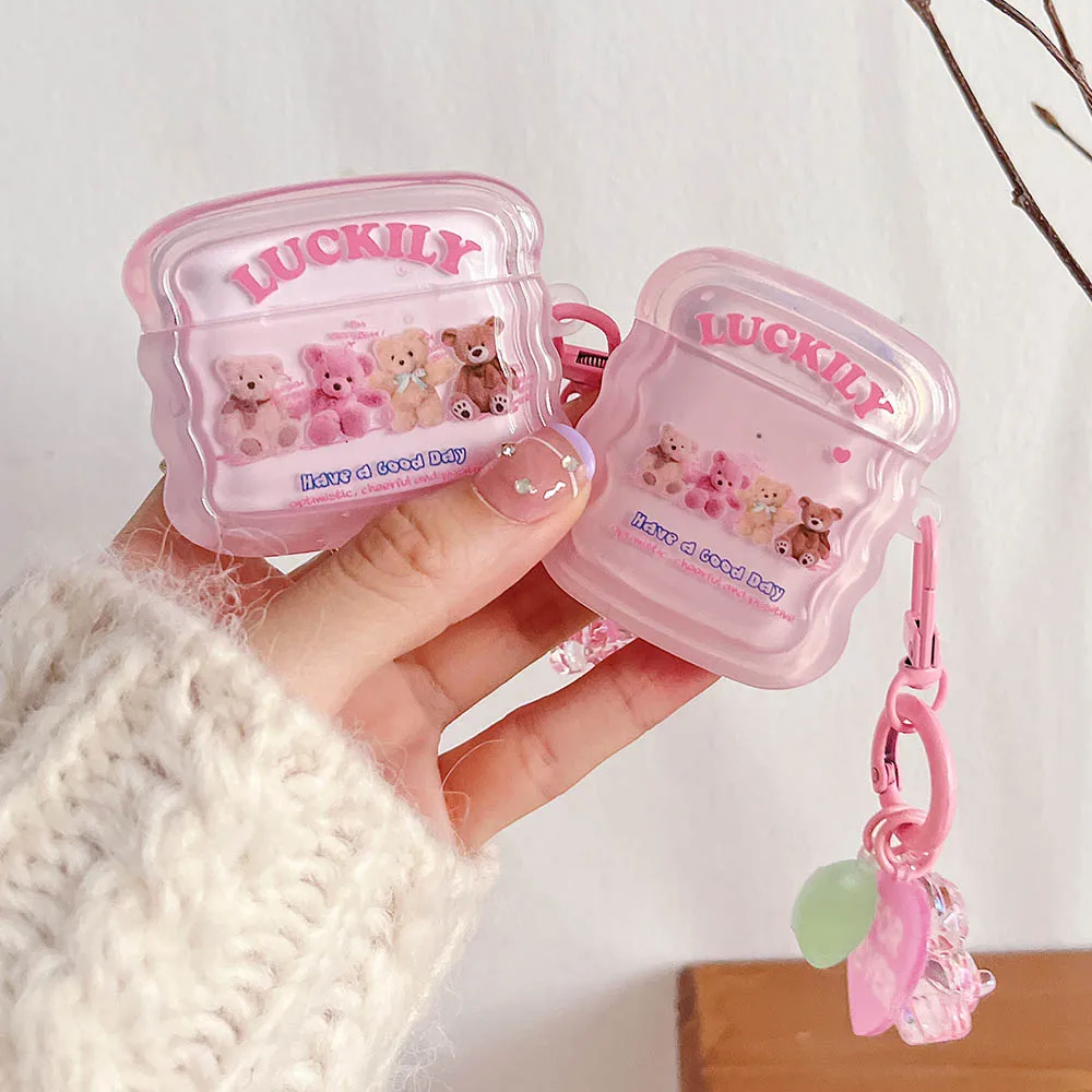 Розовый медведь Lucky чехол для наушников AirPods 3 защитный со звездным брелком Airpods 1 2