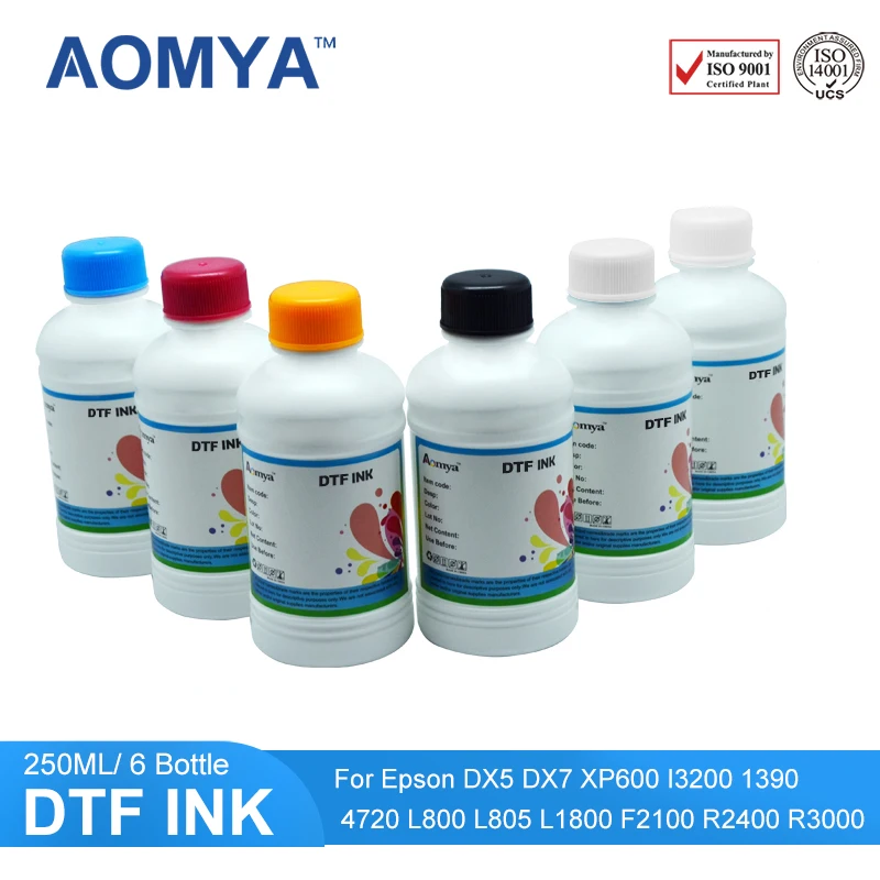 Aomya 250ml x 6 bottles DTF Ink PET Film Transfer Ink kit for Epson DX5 DX7 XP600 i3200 4720 1390 L1800 L805 L800 UV DTF ink