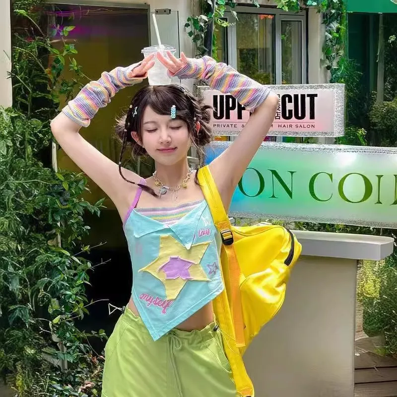 Летняя разноцветная майка для девочек новинка сексуальный женский топ с милыми