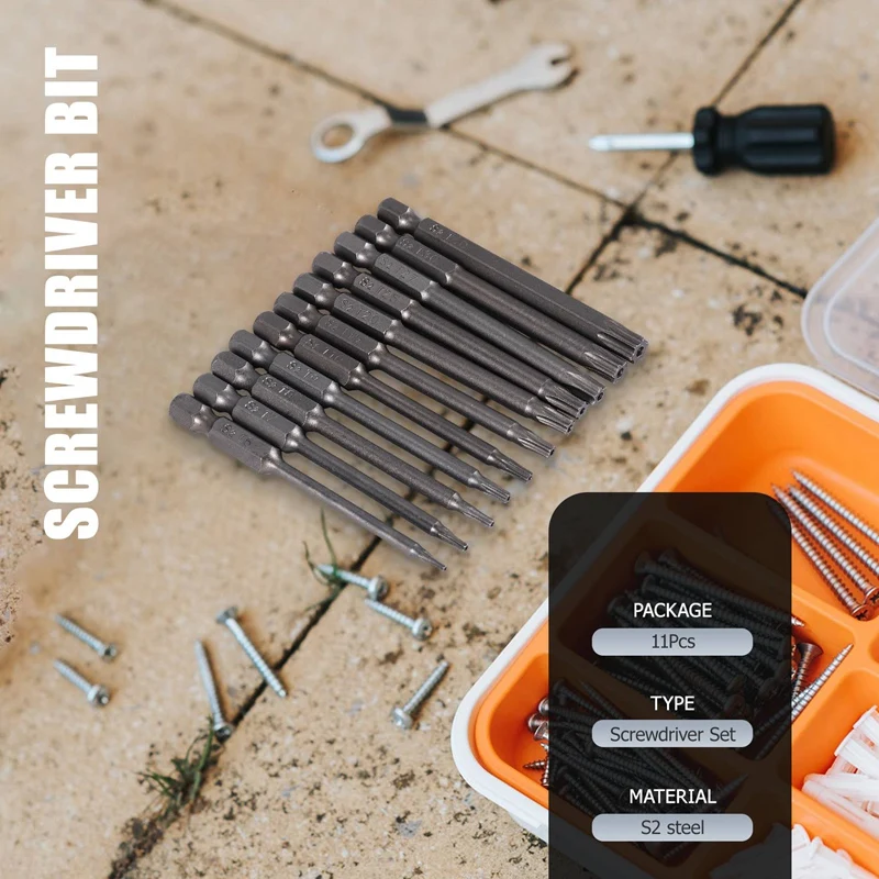 11 шт. 75 мм Магнитные стальные биты для отверток S2 Шестигранная звездообразная