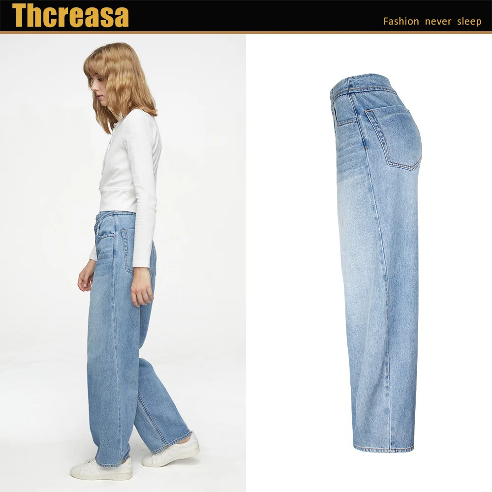 

Популярные джинсы, 2023 женские свободные повседневные широкие брюки с завышенной талией, прямые напольные брюки из денима