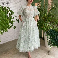 lorie a line lace green prom party dresses flowers appliques puff sleeves formal dance gowns boho girls evening graduation gown