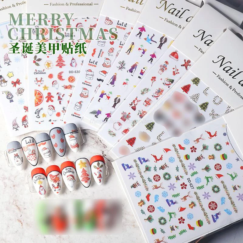 

1PC 3D Christmas Nail Stickers and Decals Nail Sticker Santa Claus Snowflake Elk Xmas Tree Manicure Christmas Nail Art Design