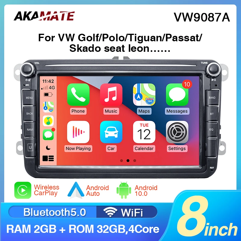 Автомагнитола 2DIN, 8 дюймов, Android, автомобильный видеоплеер, GPS, Wi-Fi, Bluetooth, навигация для Volkswagen Glof 5, Passat, Skoda, автомобильная стереосистема