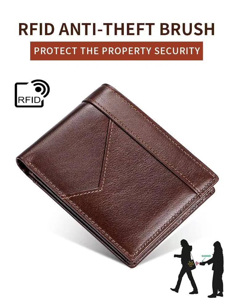 Go Shopping And Date With A New Fashion Short Leather RFID Anti-Theft Brush Multi-Functional Men's And Women's Wallets