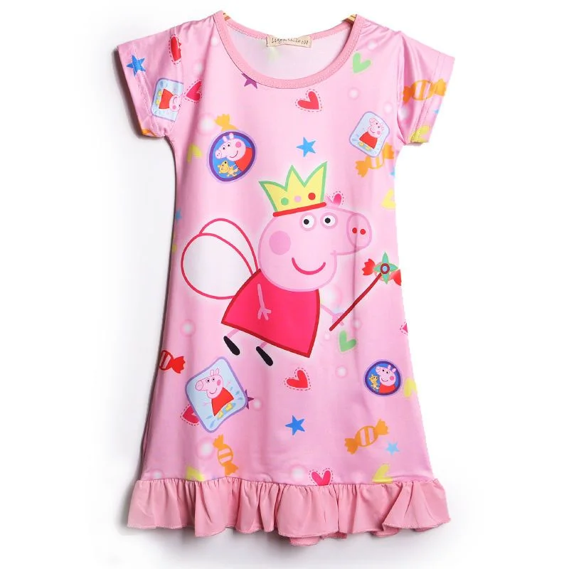 

Peppa Pig Girls Cartoon Anime Nightdress Little Girl Princess Dress George Pig Skirt Baby Home Dress Summer Thin Section Gift