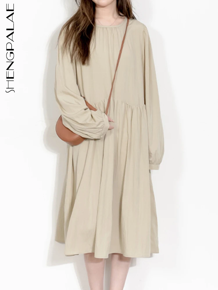 

SHENGPALAE Fashion Women's Dress Round Neck Full Sleeve Solid Color Casual Loose A-line Vestido Female Autumn 2023 New 5R5397