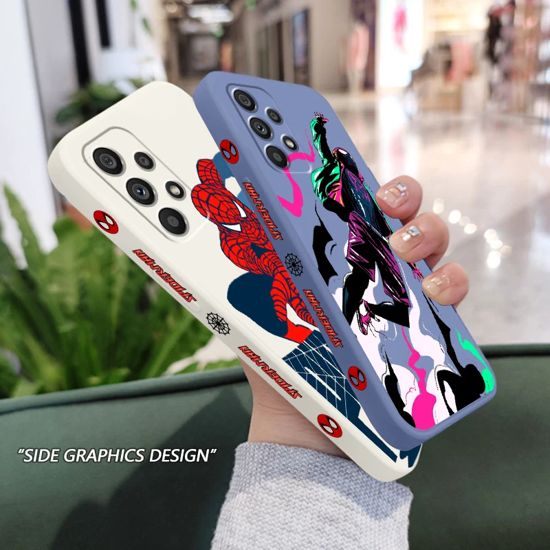 

Hero Spiderman Fashion Case For Samsung A73 A53 A33 A52 A32 A23 A22 A71 A51 A21S A03S 5G Liquid Left Rope Phone Cover