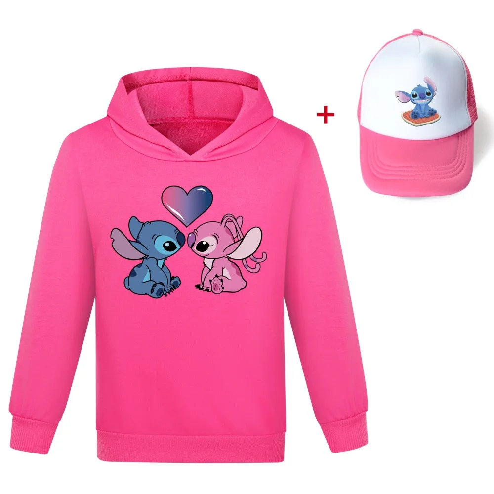 

2023 New Cartoon Print Children's Disney Stitch Hoodie Boys' Role Play Costume Girls' Pullover Sweatshirt+Hat 2-16Y