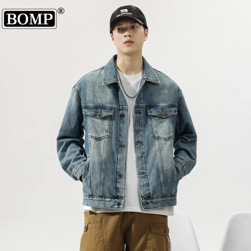[BOMP] Осенняя новая джинсовая куртка мужская красивая американская уличная