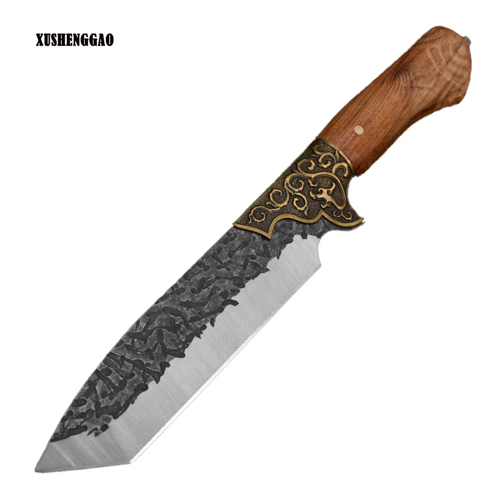 

Longquan Kitchen Knife Copper Decor Handmade Forged 8 Inch Sharp Slicing Cleaver Sashimi Knife For Cutting Vegetables Fish Meat