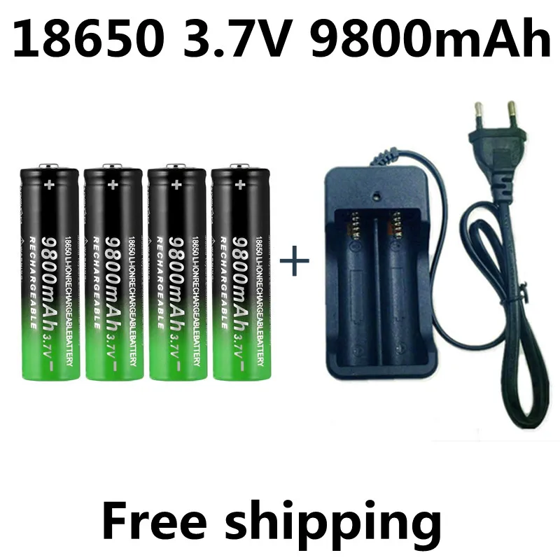 

New 3.7V 18650 9800mAh capacity lithium-ion rechargeable battery flashlight battery+charger