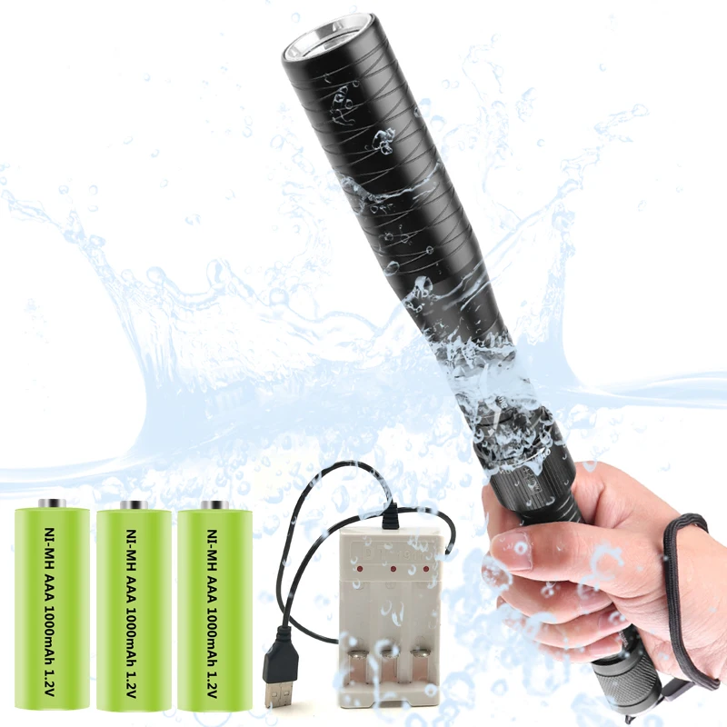 

Led Flashlight Professional XM-L T6 Diving Tactical Baseball Bat Security Waterproof Torch 18650 Battery Lantern for Swimming