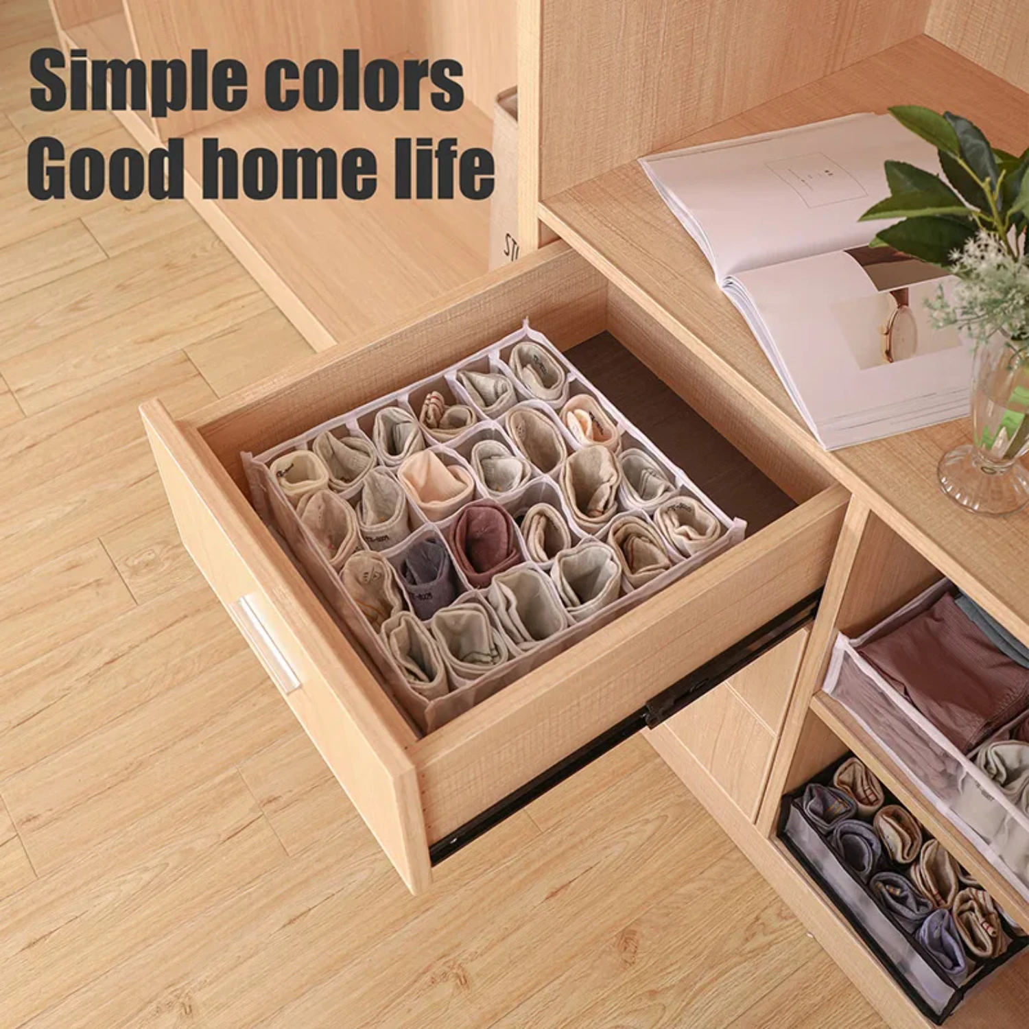 24 Gird Socks Box Underwear Bra Organizer Collapsible Cabinet Separator Drawers Wardrobe Clothes