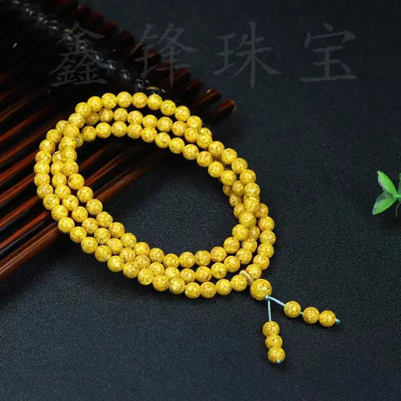 

SNQP Red Sand Hand Chain: Male Yellow Crystal Body Particles With 108 Transparent Buddha Beads Bracelets For Men And
