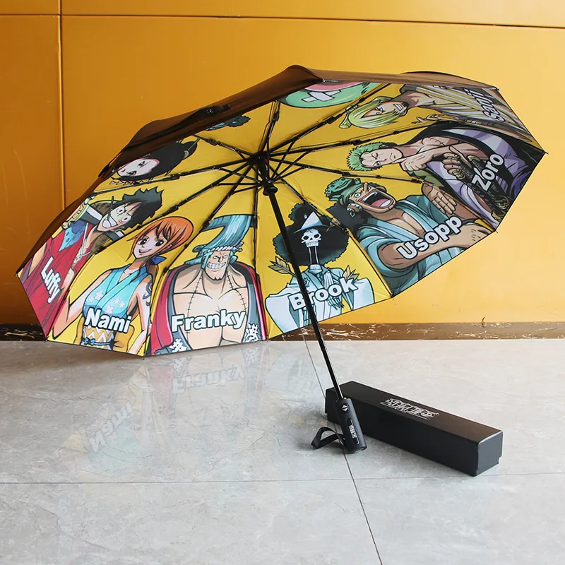 

One Piece Cartoon Fully Automatic Umbrella Rainproof Windproof Sunscreen Sunshade Rain Umbrella Gift for Anime Fans Jinbe Franky