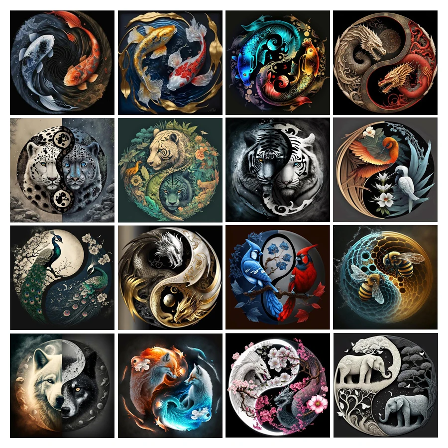 

Diy Retro Art Tai Chi Animal Mosaic Embroidery Yin Yang Tiger Diamonds Painting Cross Stitch Kits Lucky Fish Wall Decor AA4454