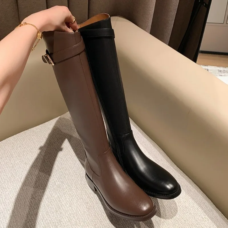 Новые зимние женские ботинки 2024 сапоги выше колена на массивном каблуке с