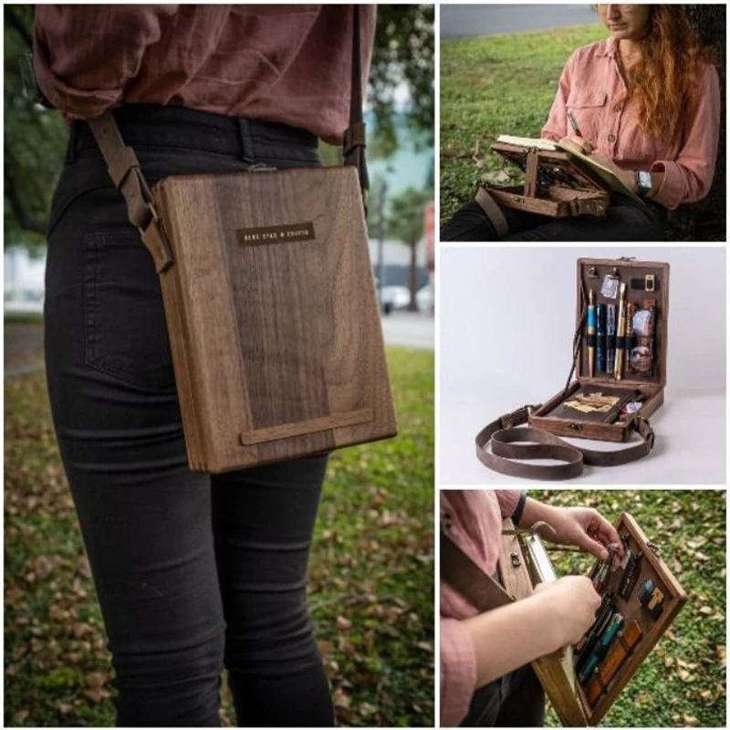 Writers Messenger Wood Box A5 Wooden Retro Trend Shoulder Bag Postman Outdoor Briefcase Art Supplies Box Home Decor Storage Box