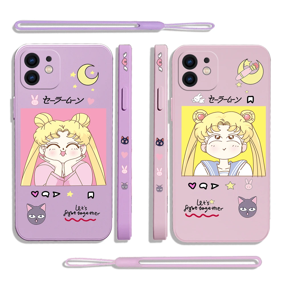 

Anime Sailors Moons Phone Case For Samsung A81 A53 A50 A12 A22S A52 A52S A51 A72 A71 A32 A22 A20 A30 A21S A11 4G 5G With Lanyard