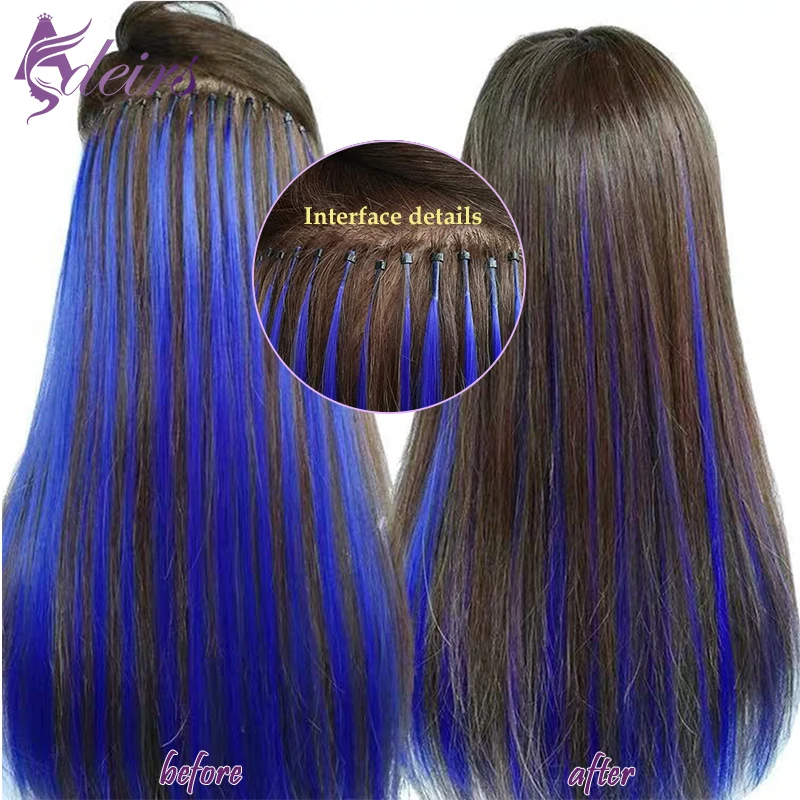 Фото ADEIRS Color I Tip Наращивание волос 100% Натуральные человеческие волосы Fusion Цвет Фиолетовый Синий Розовый Серый 0,5 г/прямые пряди №5