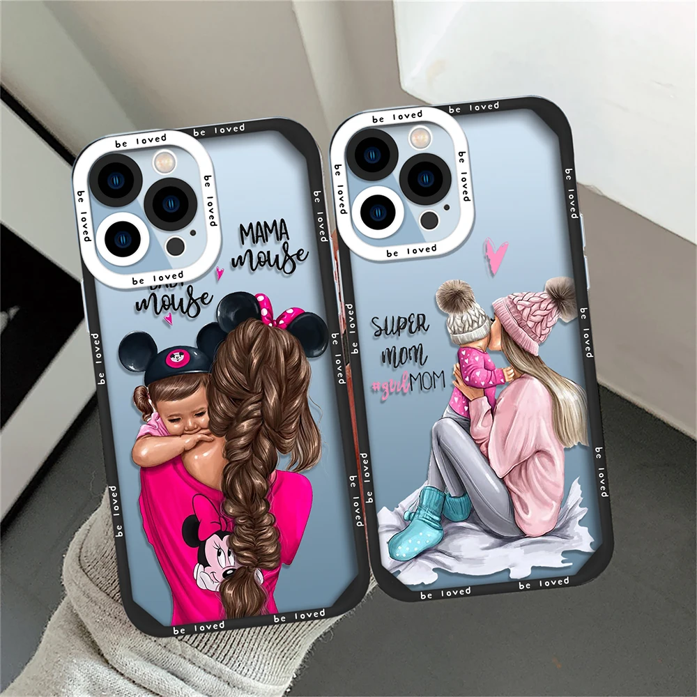 

Super Mom Baby Cartoon Case for iPhone 14 13 11 12 Pro Max Mini XS XR X 7 8 Plus Shockproof Phone Cover Clear Coque for iPhone14