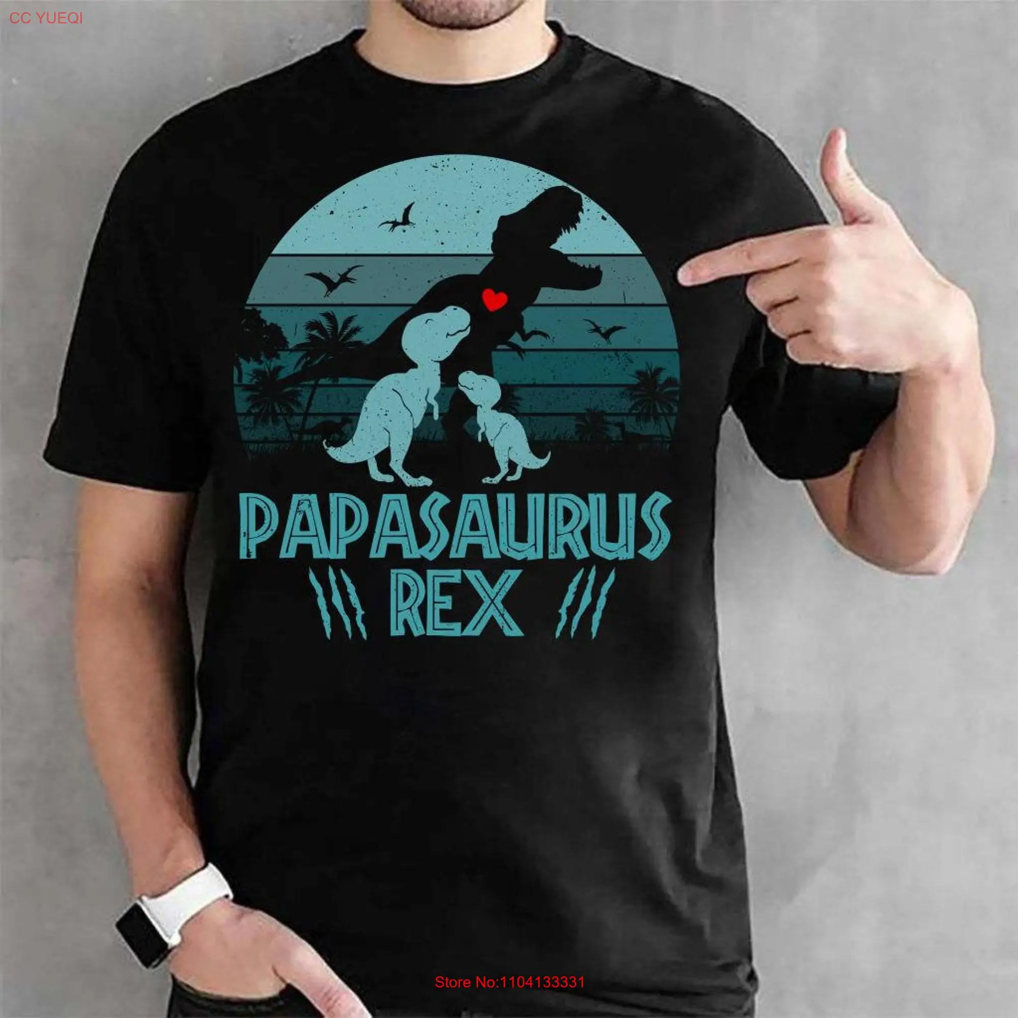 Футболка Papasaurus с изображением папы динозавра на День отца для новых длинных или