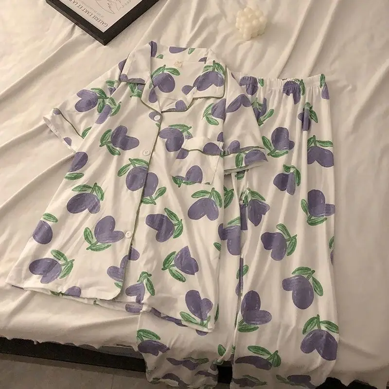 Pajamas women summer short-sleeved pants three-piece suit the spring and autumn period and the outer wear a household to take