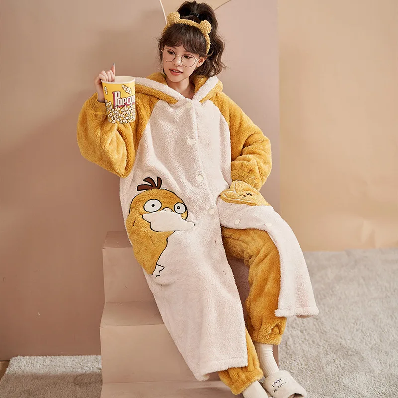 

Kawaii Pokemon Cartoon Plush Pajamas Cute Pikachu Psyduck Soft Comfortable Home Clothes Warm Winter Creative Birthday Gifts