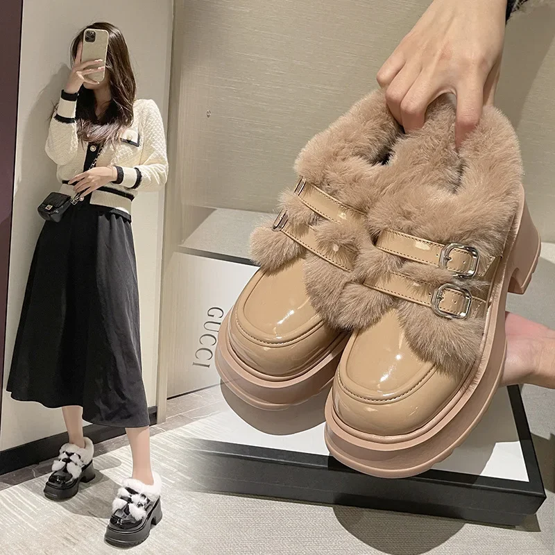 Новинка Зима 2024 маленькие кожаные Туфли Мэри Джейн на толстой подошве для женщин