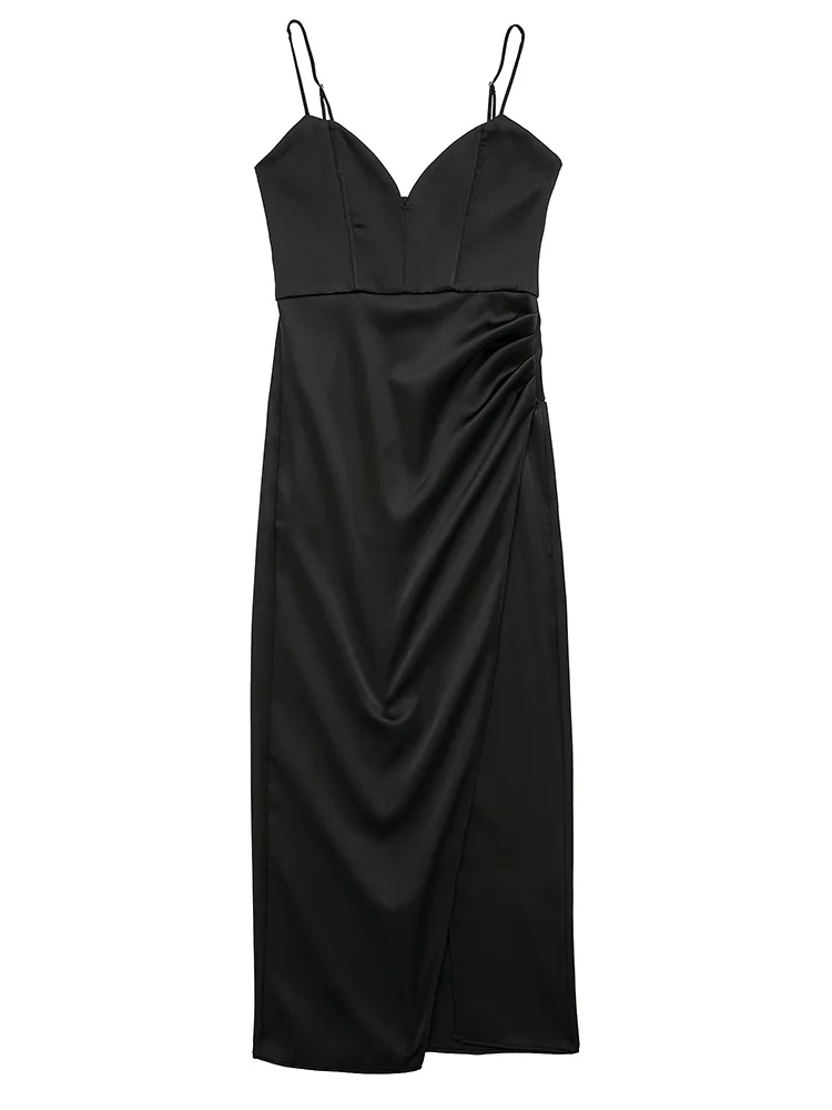 

Вечер подсовывают женщин, платье милая шеи сбоку собрались атласные длинные платья без рукавов на бретельках с разрезом сексуальное платье...