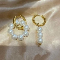 asymmetric natural freshwater pearl hanging earrings double circle dangle earrings french unusual french drop earrings jewelry
