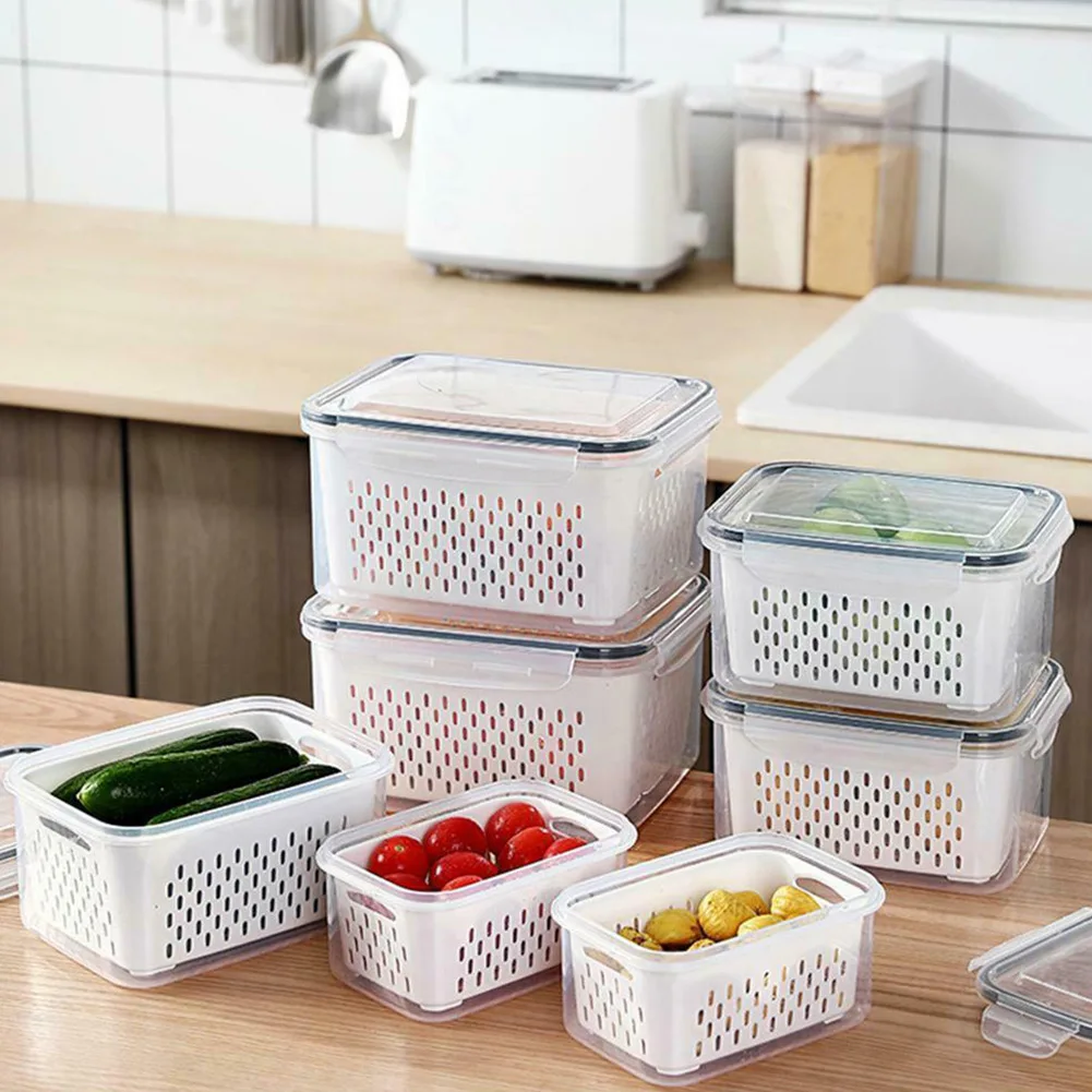 

Refrigerator Storage Box 4/6 Grid Food Vegetable Fruit Storage Box Fridge Organizer Drain Basket Meat Onion Ginger Clear Crisper