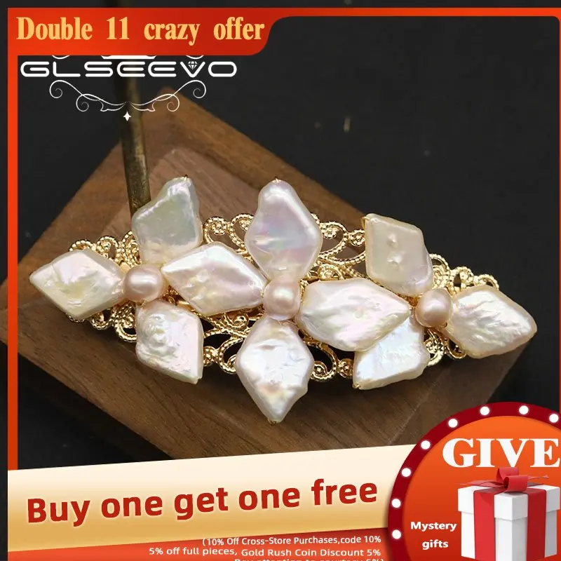 

Glseevo Handmade Natural Freshwater Pearl Three Rhombus Flower Hairpin Women Birthday Party Friendship Love Gift Jewelry GH0062