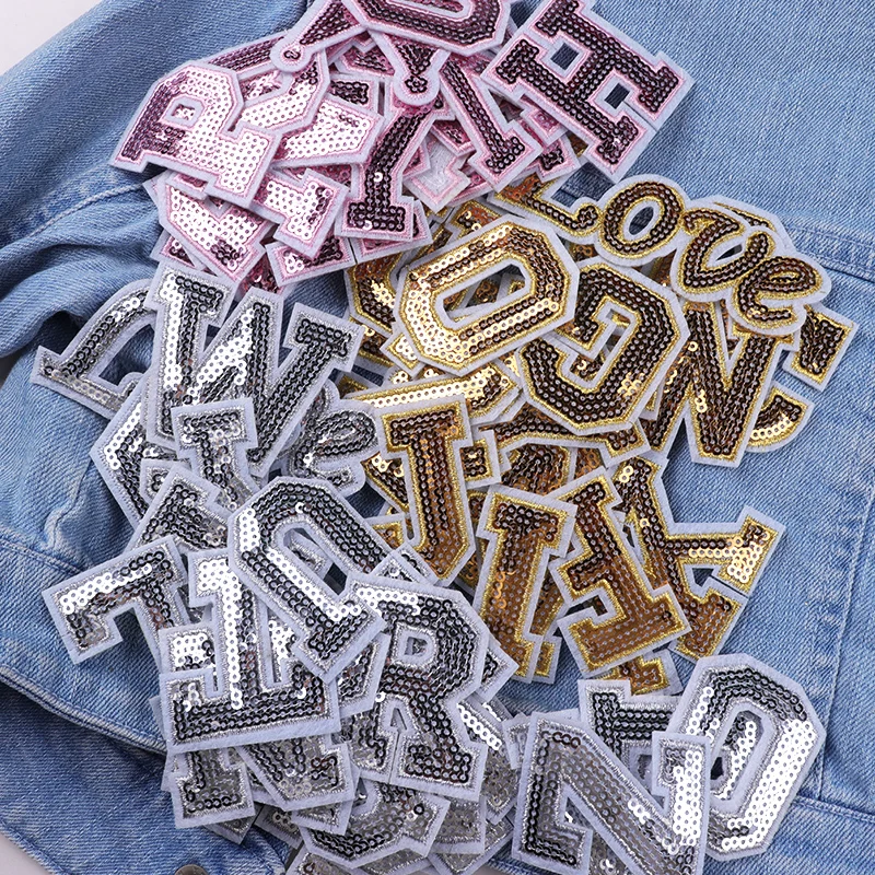 

New 26PCS/lot Fashion A-Z Sequins English Letter Embroidery Patch Free Spelling Iron On Patches For Clothing Hat Shose Sew DIY